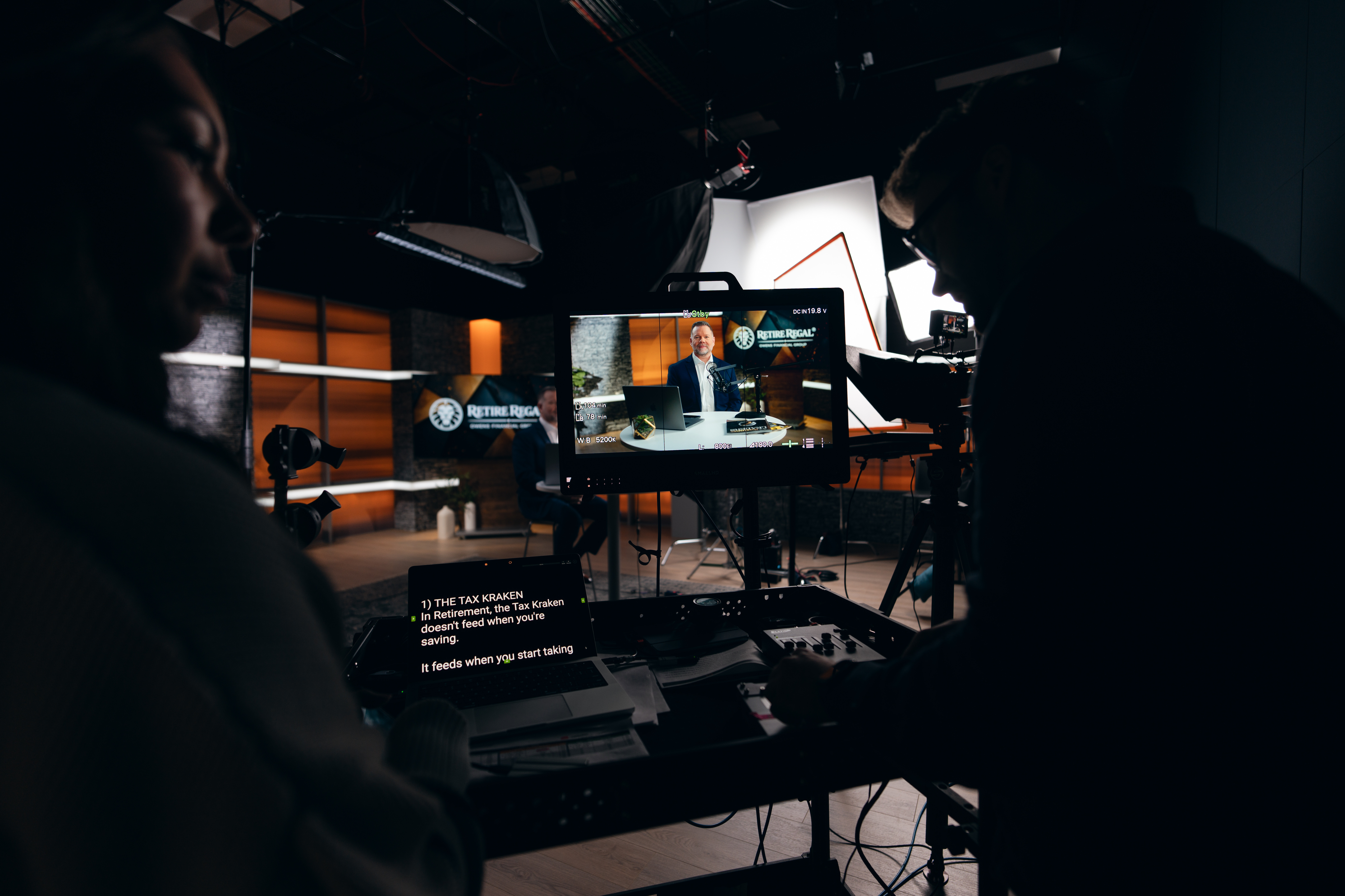 Crew POV — Tax Kraken script on teleprompter