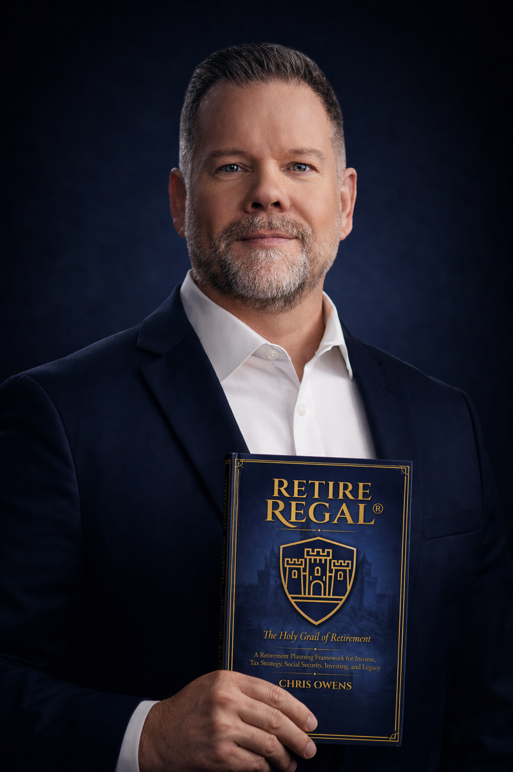 Chris Owens holding Retire REGAL®: The Holy Grail of Retirement — Founder, Owens Financial Group
